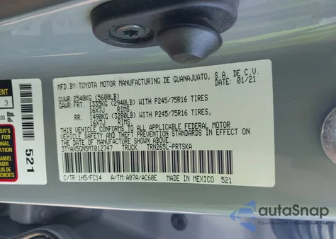 2021 Toyota Tacoma Sr5 from USA, damaged, VIN 3TYAX5GN5MT012747